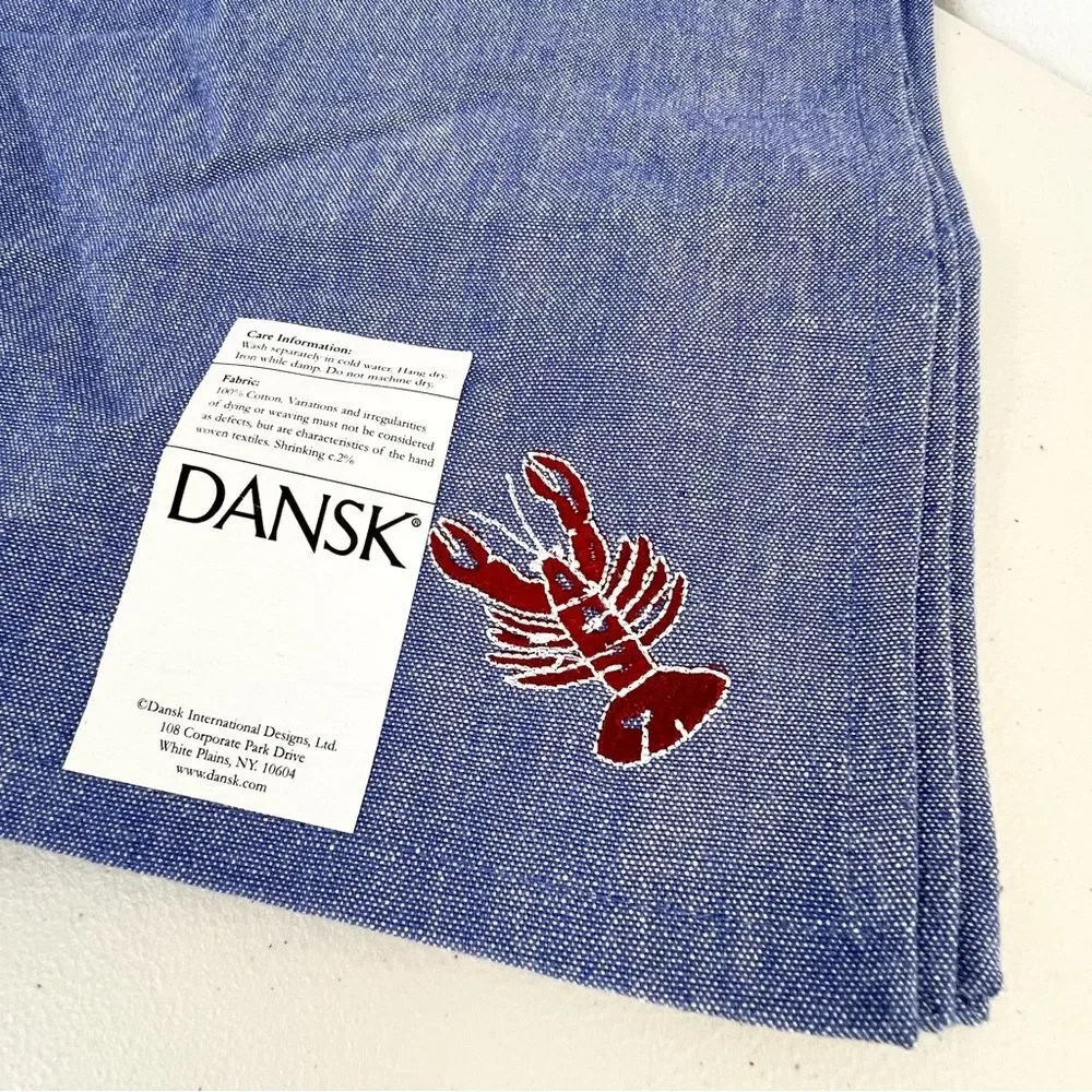 New Set of 6 Dansk Denim Lobster Embroidered Cloth Napkins